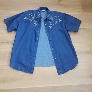 Denim Shirt with Rhinestone Details